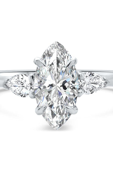 Three Stone Diamond Marquise Cut Moissanite Engagement Ring For Women