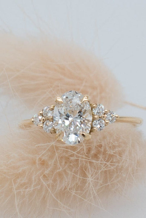 Oval Cut Diamond Cluster Moissanite Engagement Ring For Women