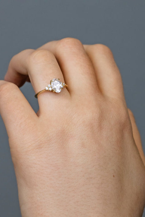 Oval Cut Diamond Cluster Moissanite Engagement Ring For Women