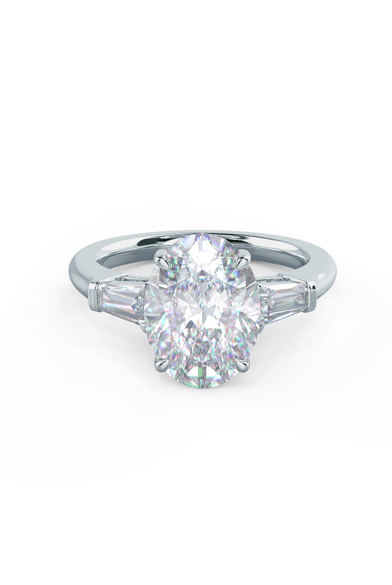 2.25CT Oval Three Stone Moissanite Diamond Four Prong Engagement Ring For Women