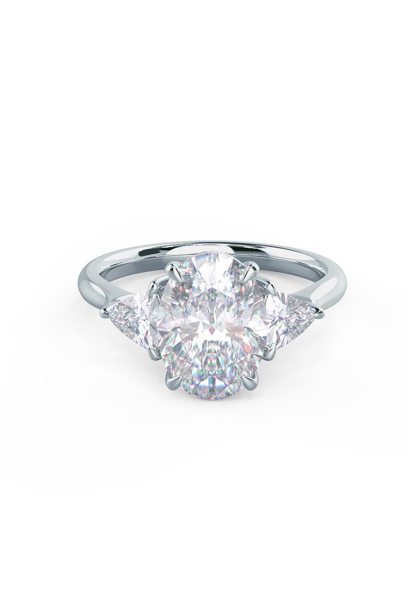 2.25CT Oval Three Stone Moissanite Diamond Cathedral Set Engagement Ring For Her
