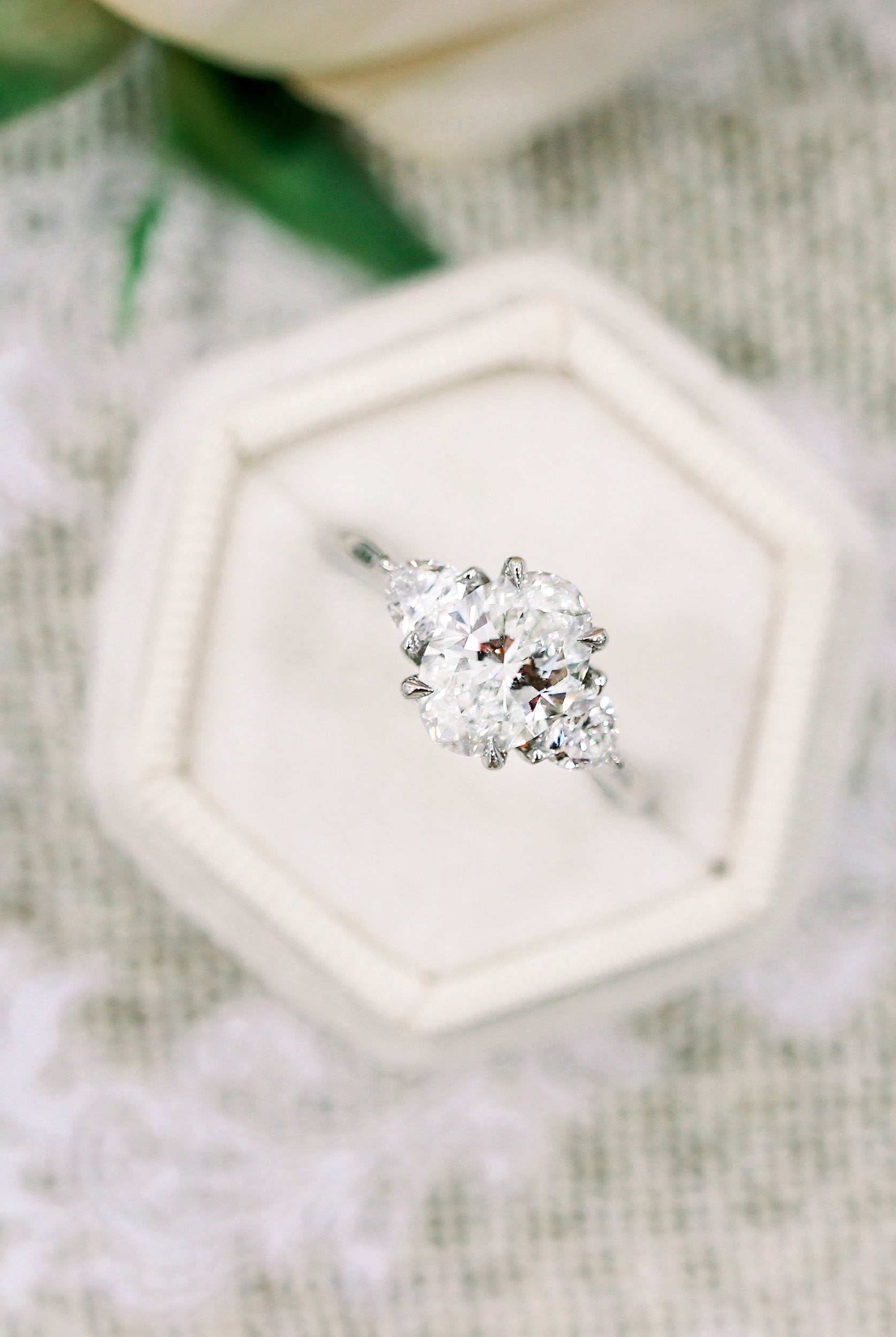 2.25CT Oval Three Stone Moissanite Diamond Cathedral Set Engagement Ring For Her