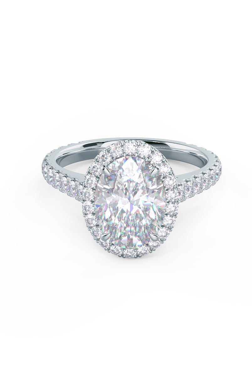2.15CT Oval Cut Moissanite Halo Pave Diamond Engagement Ring