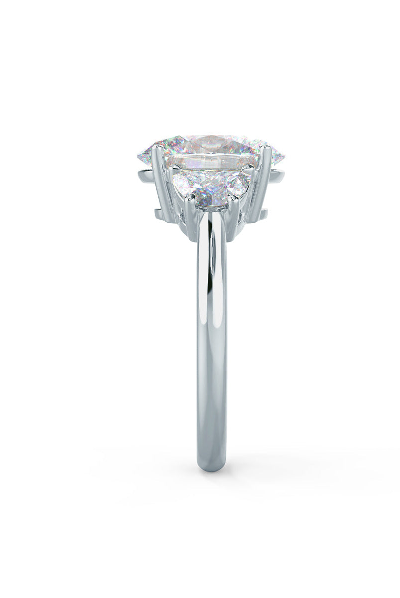 2.25CT Cathedral Set Oval Moissanite Diamond Three Stone Engagement Ring In 18K Solid Gold