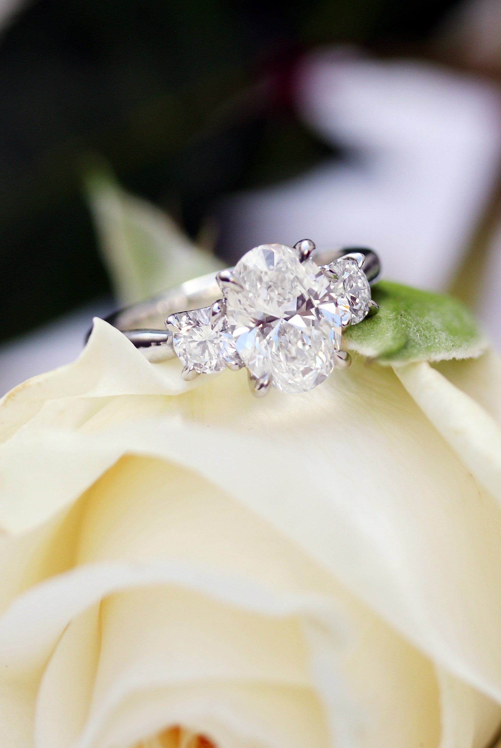 1.50CT Oval Three Stone Moissanite Diamond Solitaire Engagement Ring