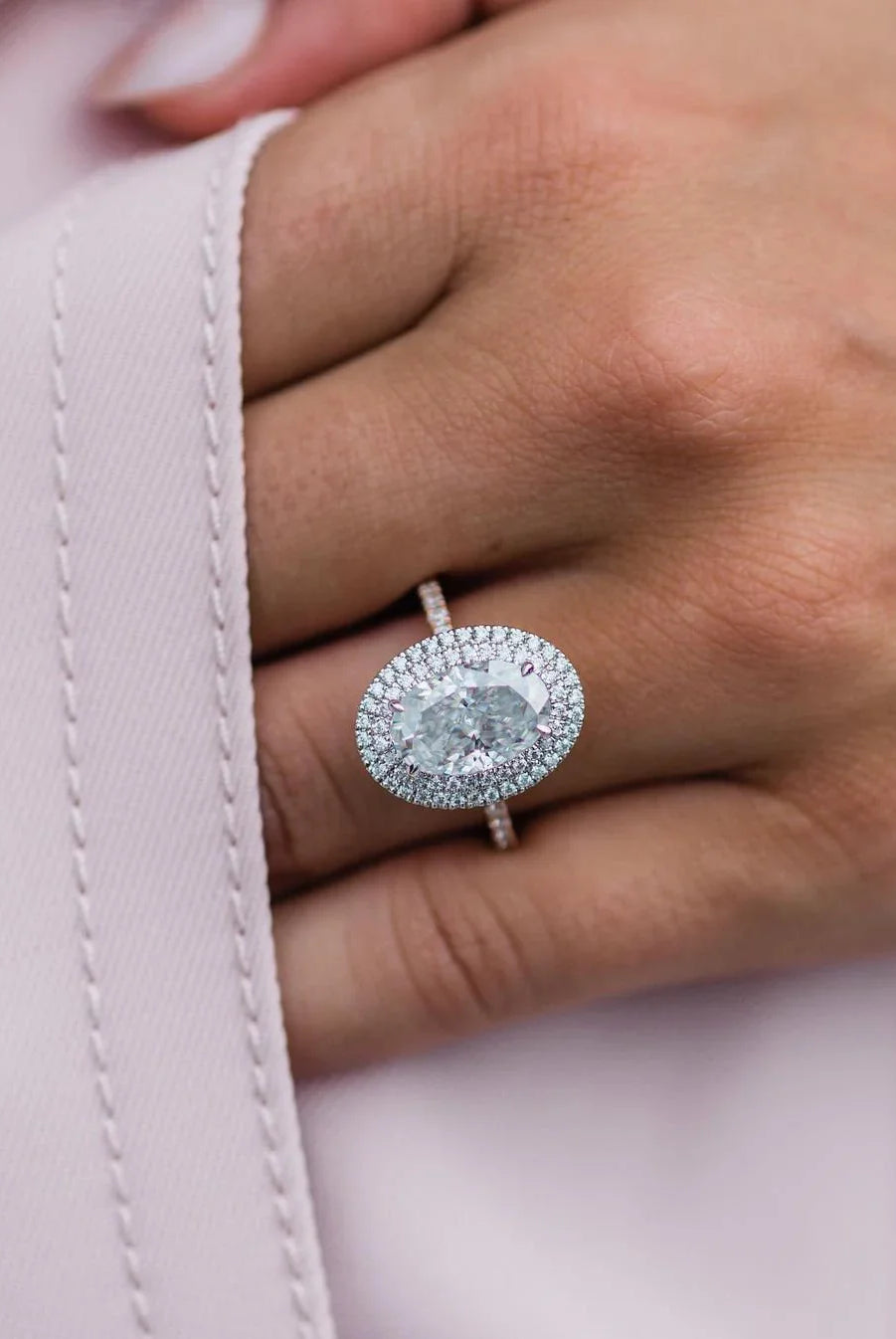 4.0CT Oval Double Halo Moissanite Diamond Pave Engagement Ring