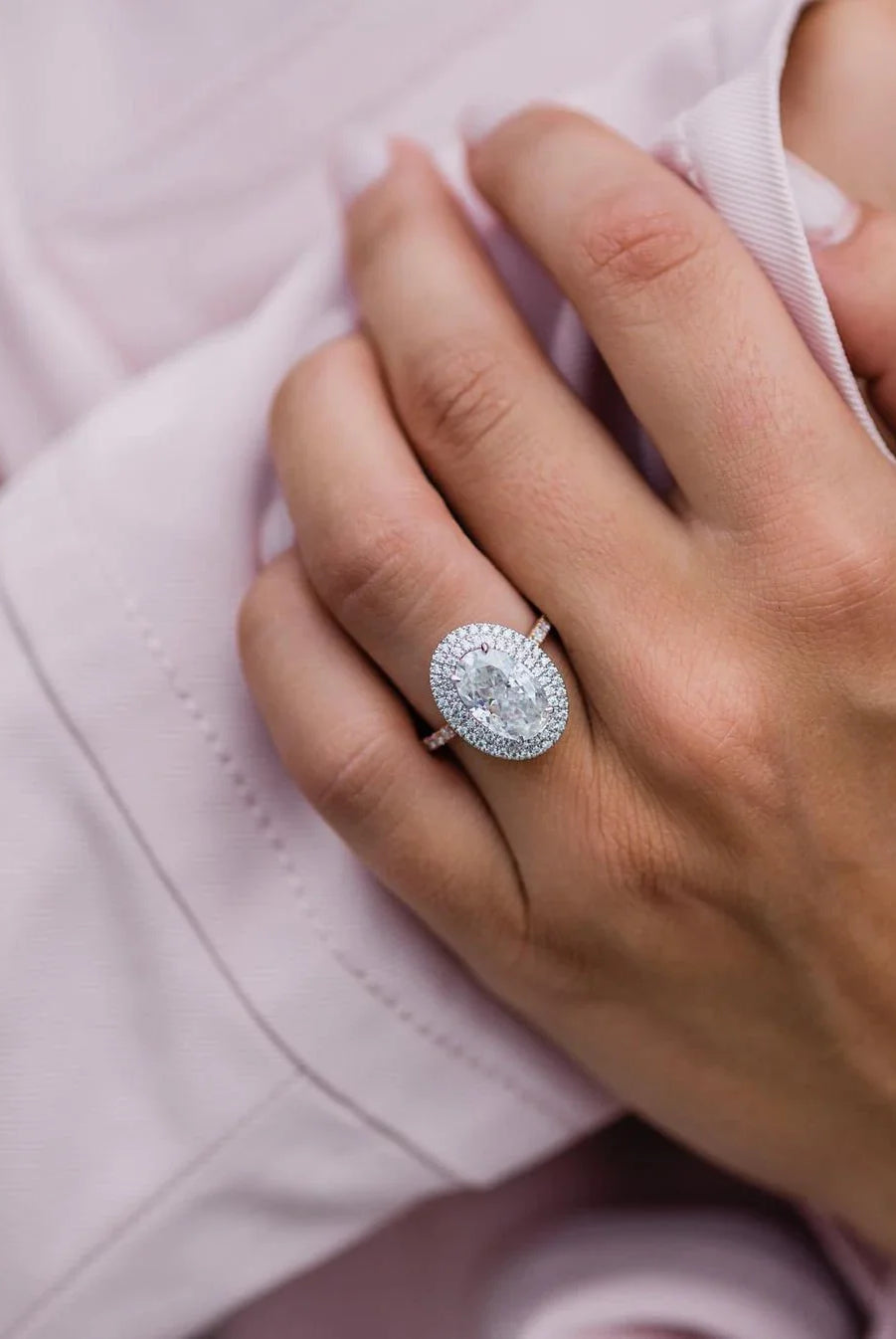4.0CT Oval Double Halo Moissanite Diamond Pave Engagement Ring
