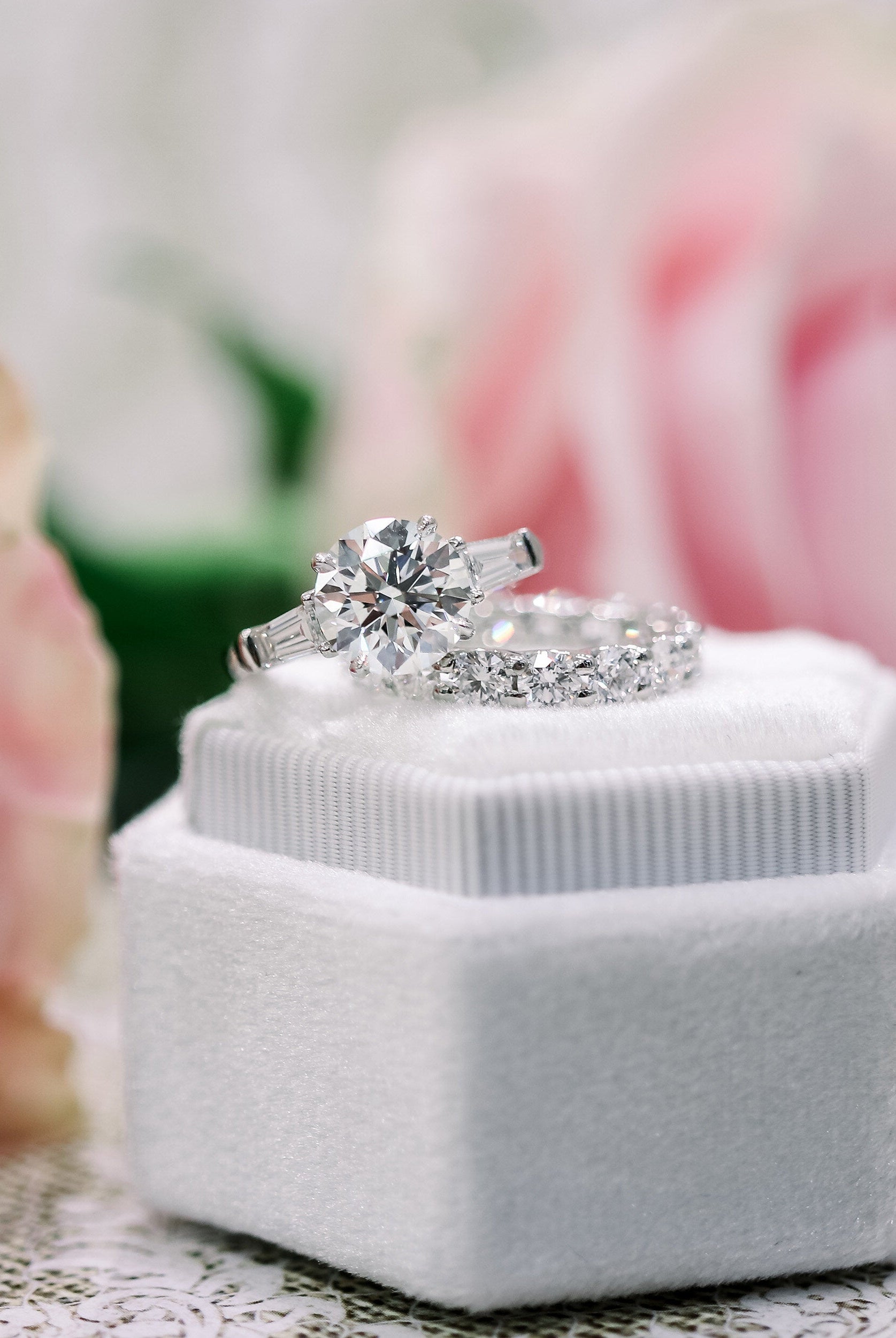 2.0CT Cathedral Set Round Moissanite Diamond Three Stone Engagement Ring