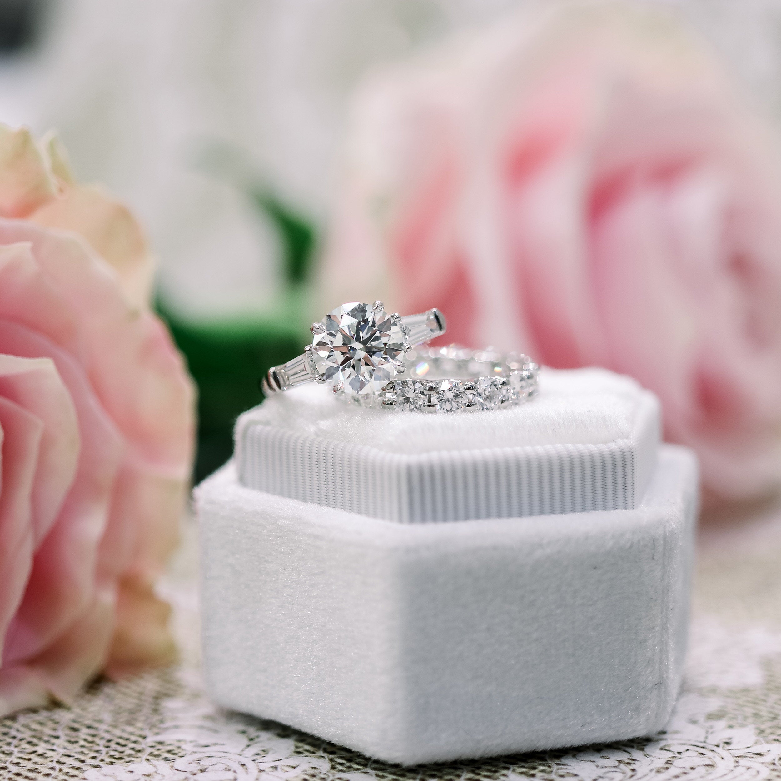 2.0CT Cathedral Set Round Moissanite Diamond Three Stone Engagement Ring