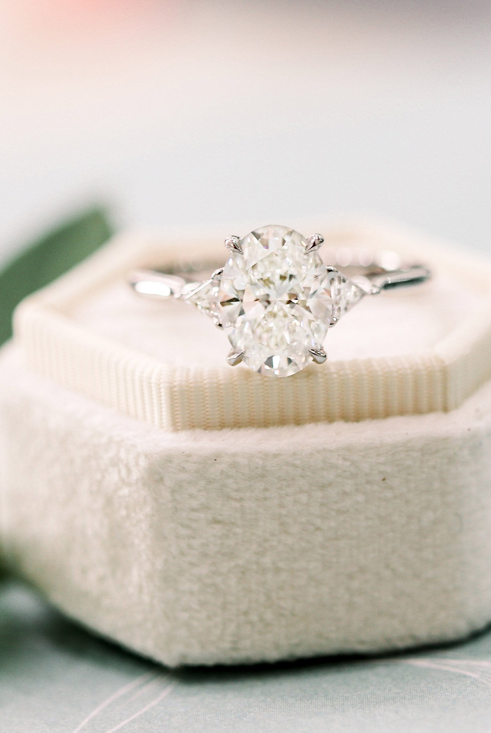 2.25CT Oval Three Stone Moissanite Diamond Cathedral Set Engagement Ring For Her