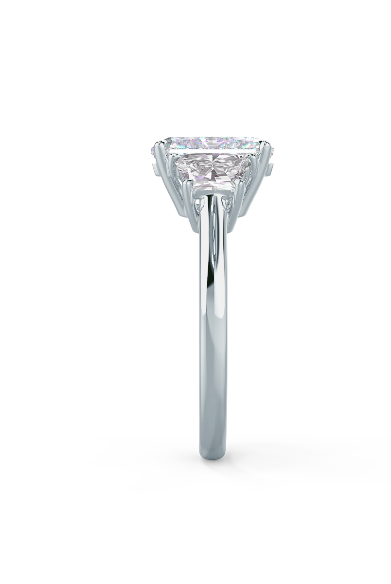 2.50CT Cathedral Set Radiant Moissanite Diamond Thre Stone Engagement Ring In 18K White Gold