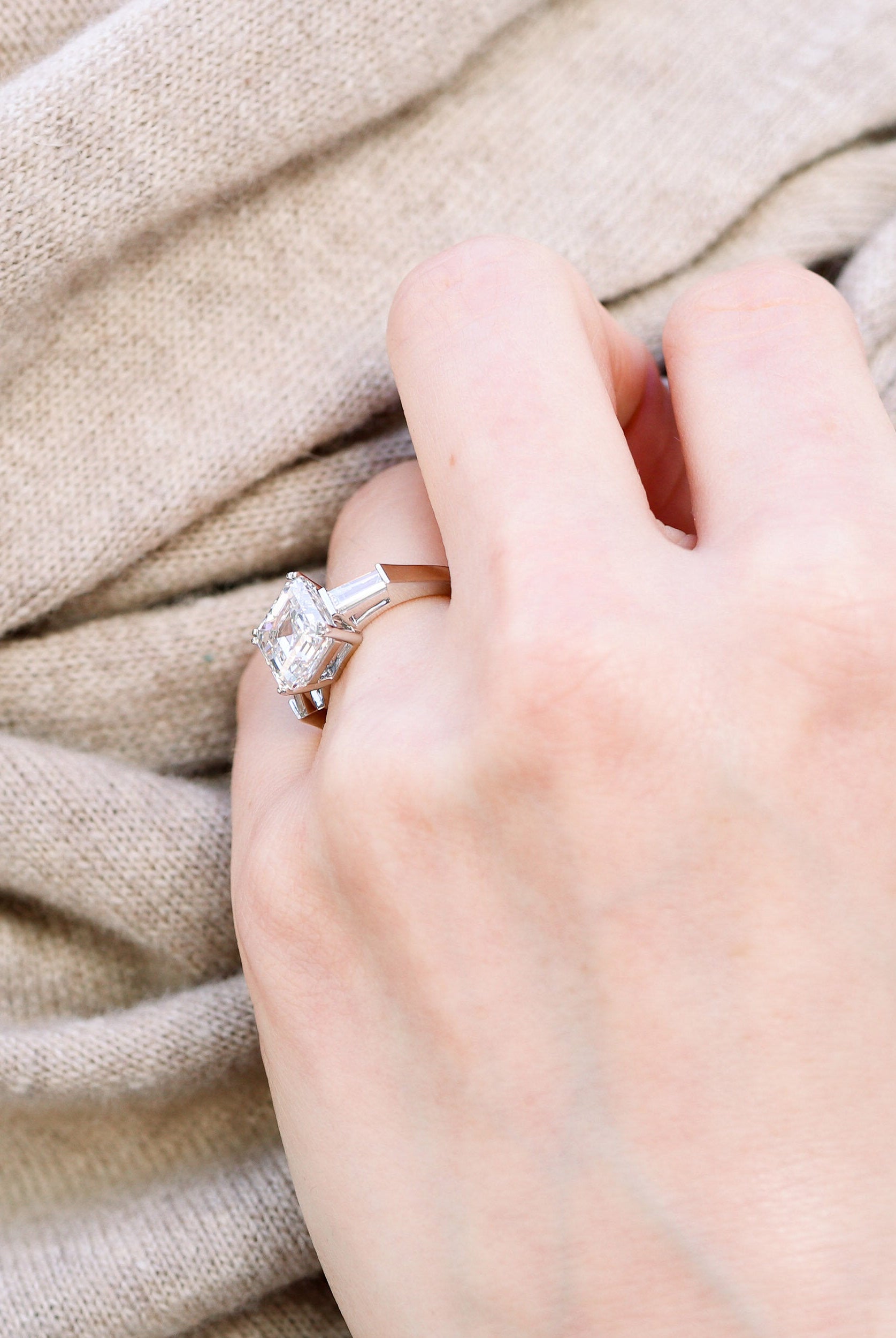 1.75CT Asscher Three Stone Moissanite Diamond Solitaire Engagement Ring
