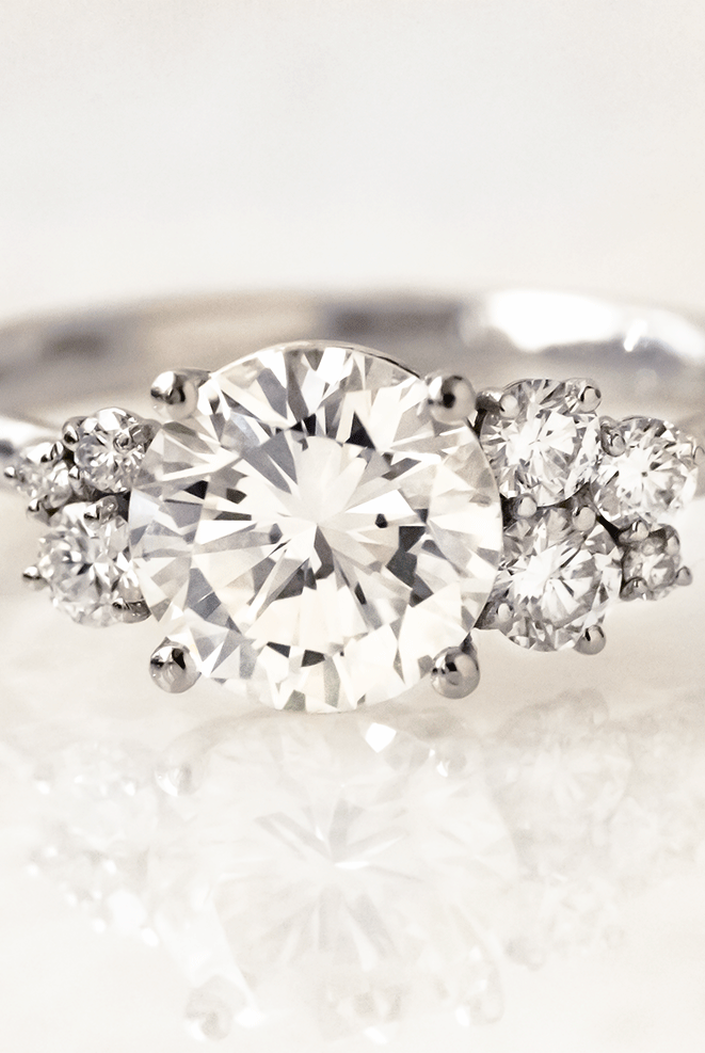 1.0CT Round Cluster Moissanite Diamond Solitaire Engagement Ring In Solid Gold