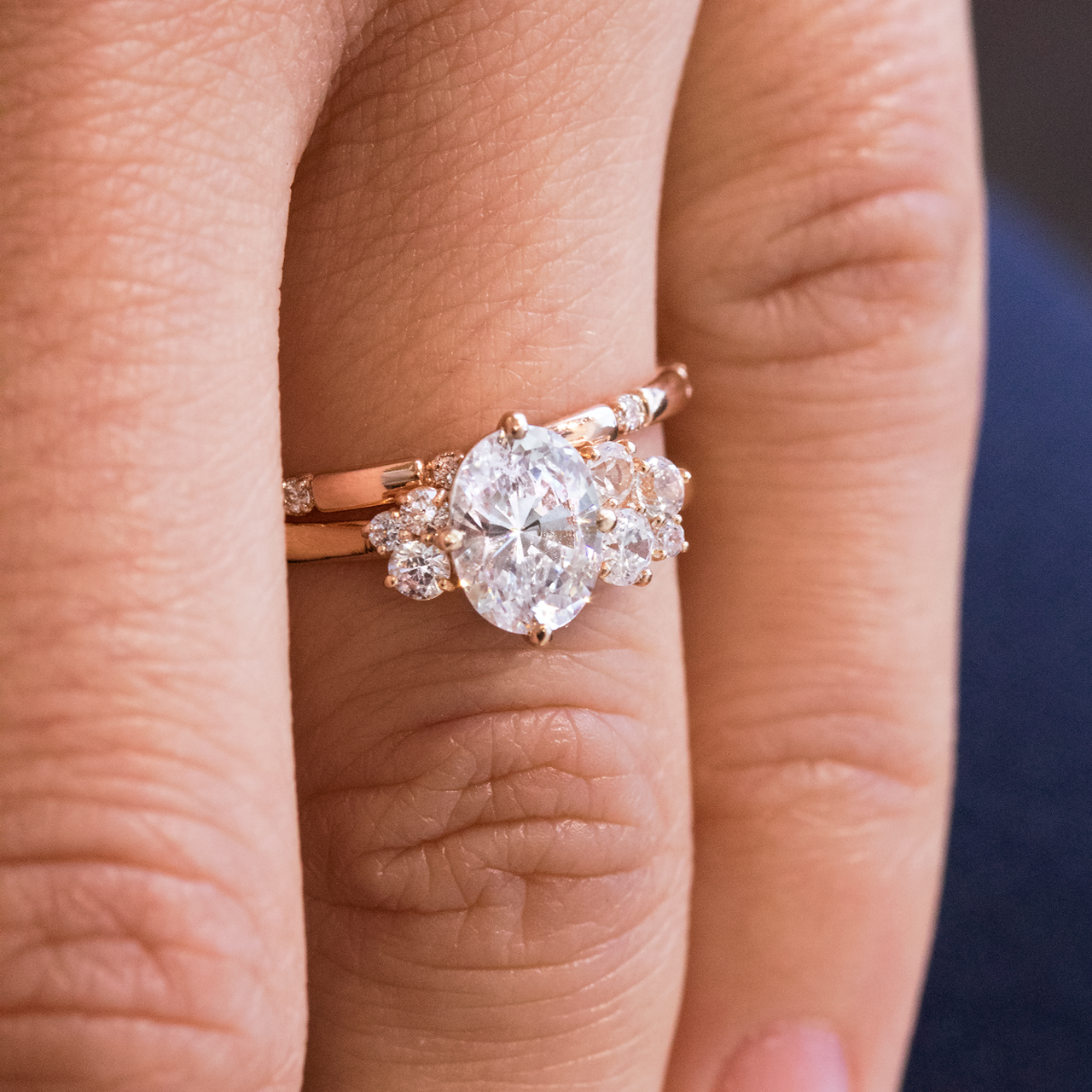 1.33CT Oval Cut Unique Cluster Moissanite Engagement Ring