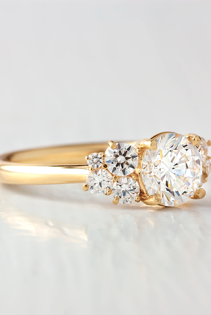 1.0CT Round Cluster Moissanite Diamond Solitaire Engagement Ring In Solid Gold