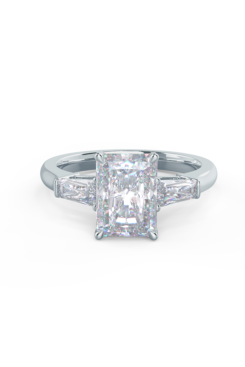 2.50CT Radiant Three Stone Moissanite Diamond Cathedral Set Engagement Ring