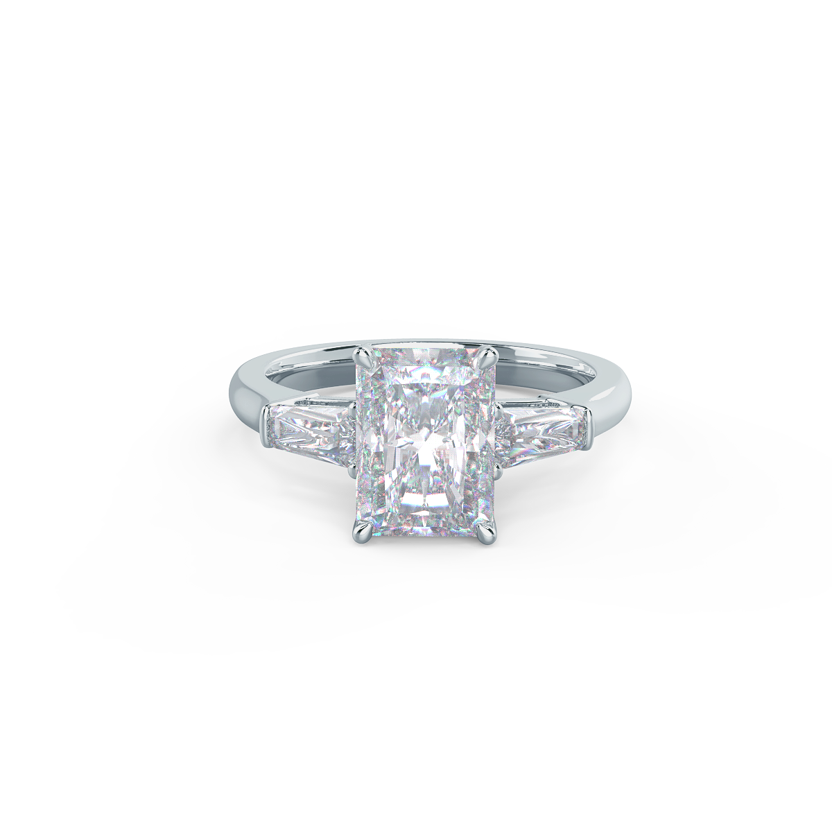 2.50CT Radiant Three Stone Moissanite Diamond Cathedral Set Engagement Ring
