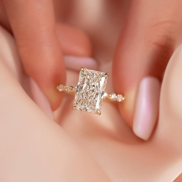 4.50CT Radiant Diamond Hidden Halo Pave Setting Lab Grown Engagement Ring