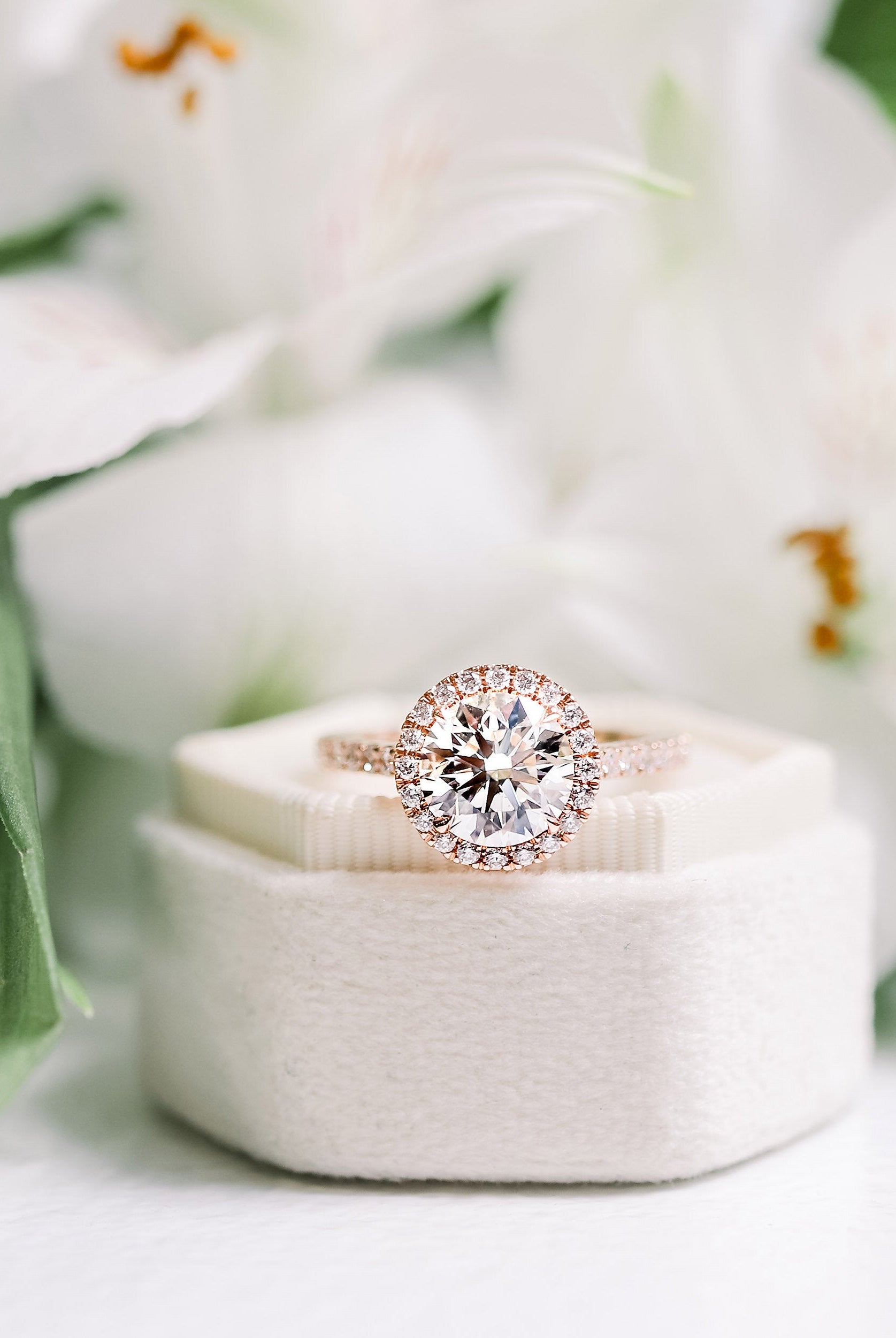 2.25CT Round Brilliant Cut Moissanite Halo Pave Diamond Engagement Ring