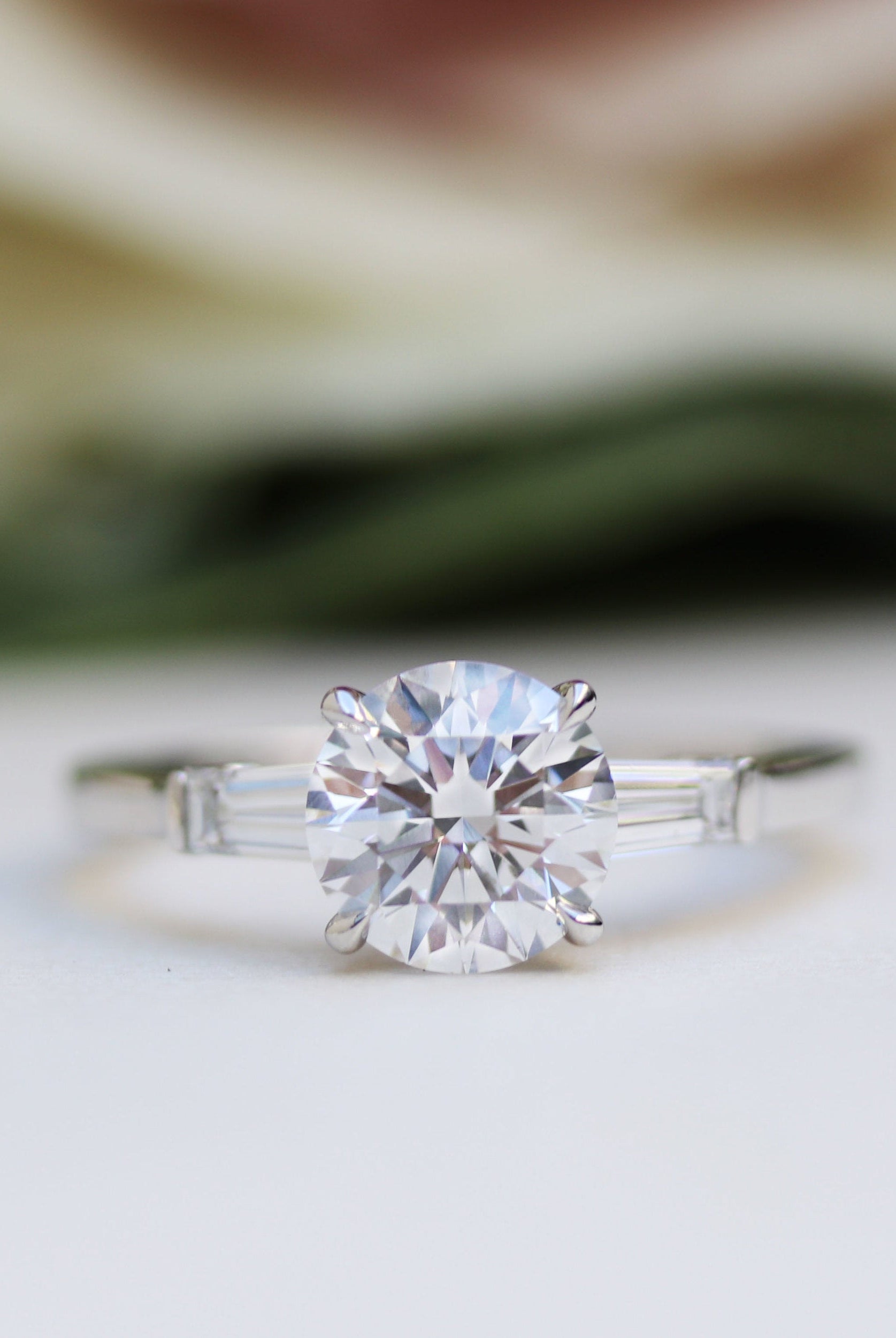 2.0CT Cathedral Set Round Moissanite Diamond Three Stone Engagement Ring