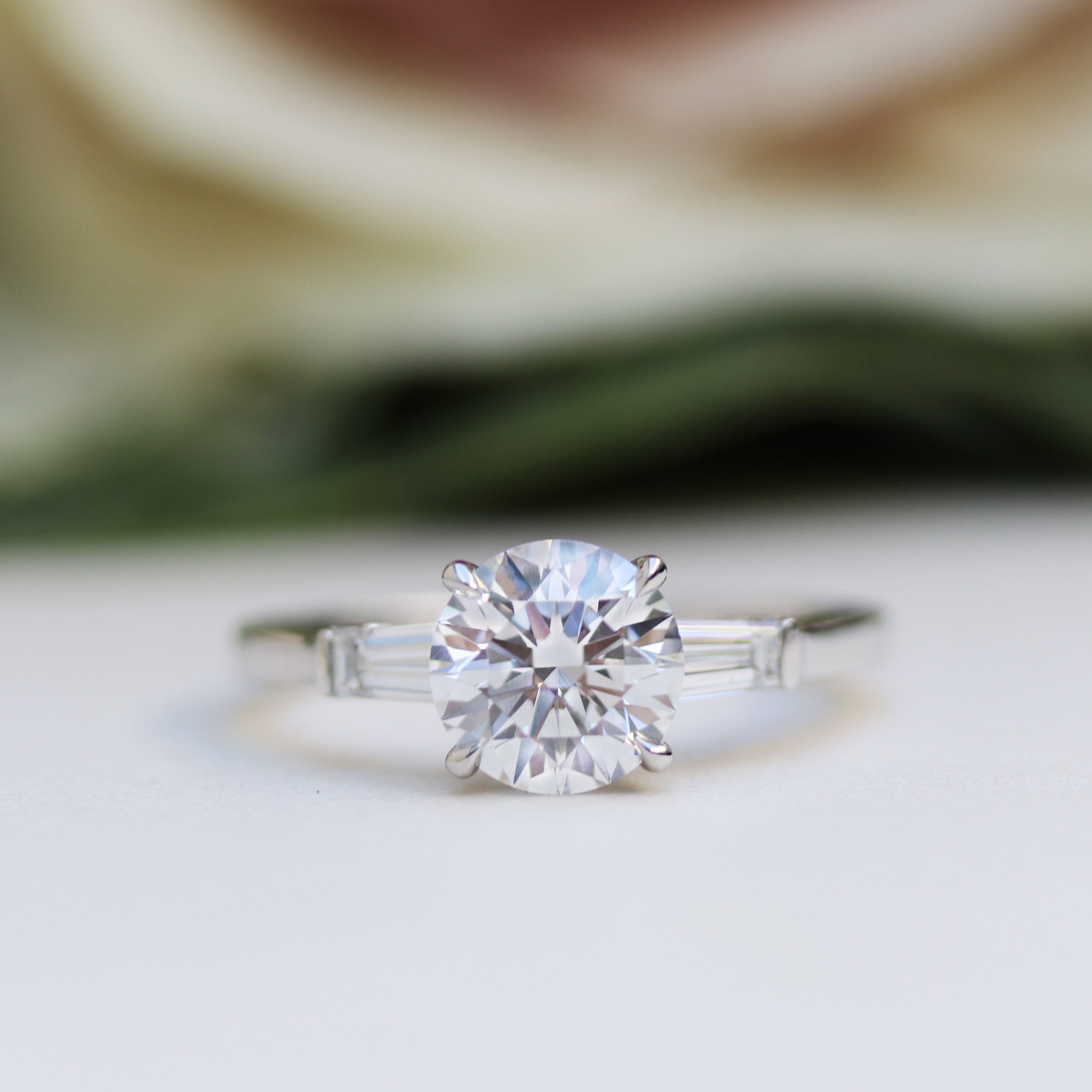 2.0CT Cathedral Set Round Moissanite Diamond Three Stone Engagement Ring