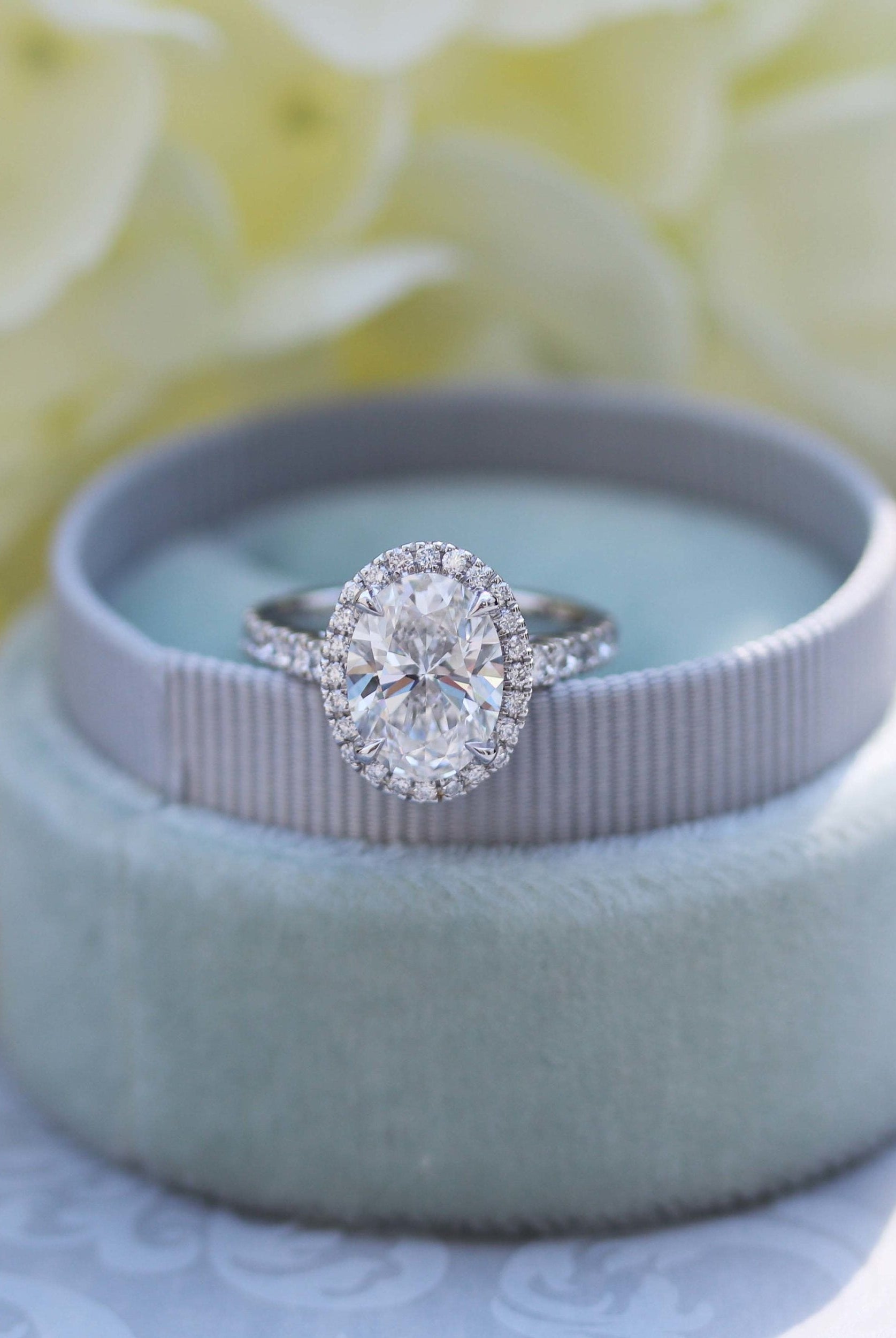 2.15CT Oval Cut Moissanite Halo Pave Diamond Engagement Ring