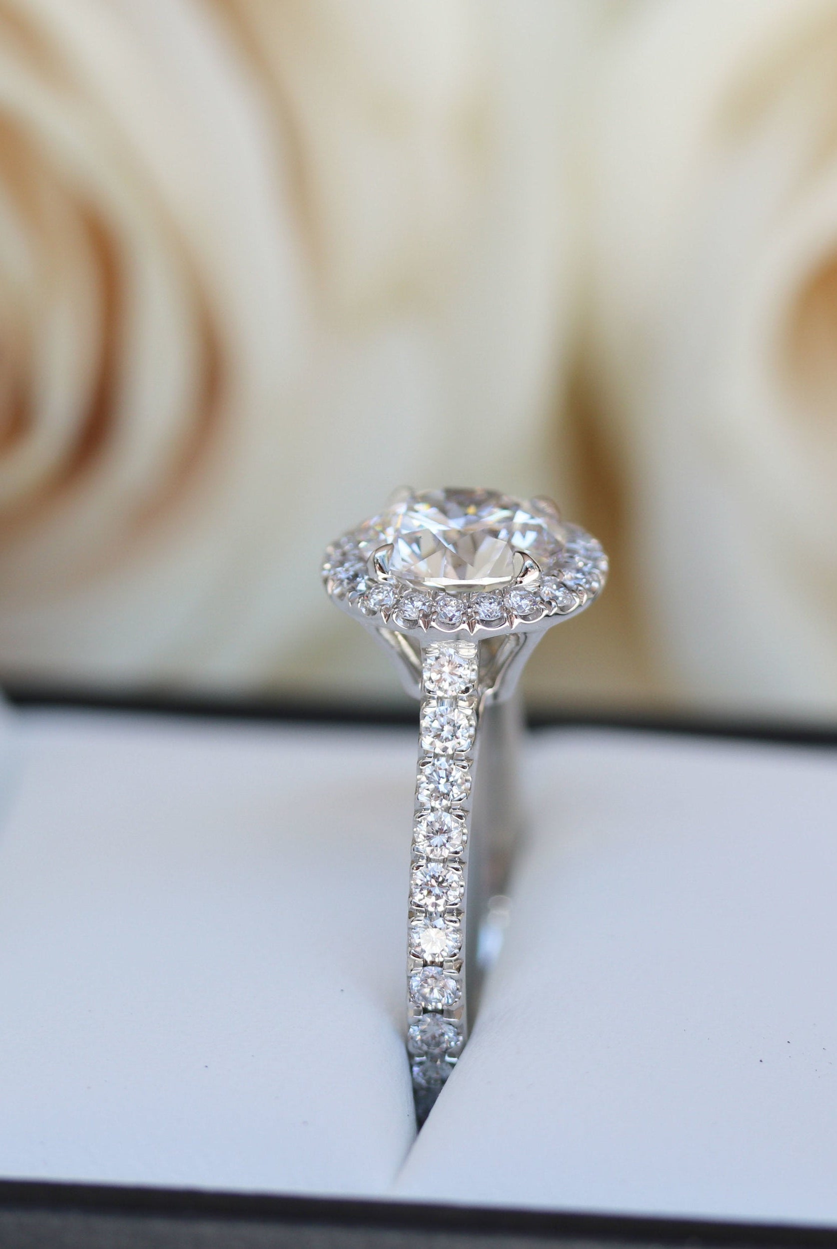 2.25CT Round Brilliant Cut Moissanite Halo Pave Diamond Engagement Ring