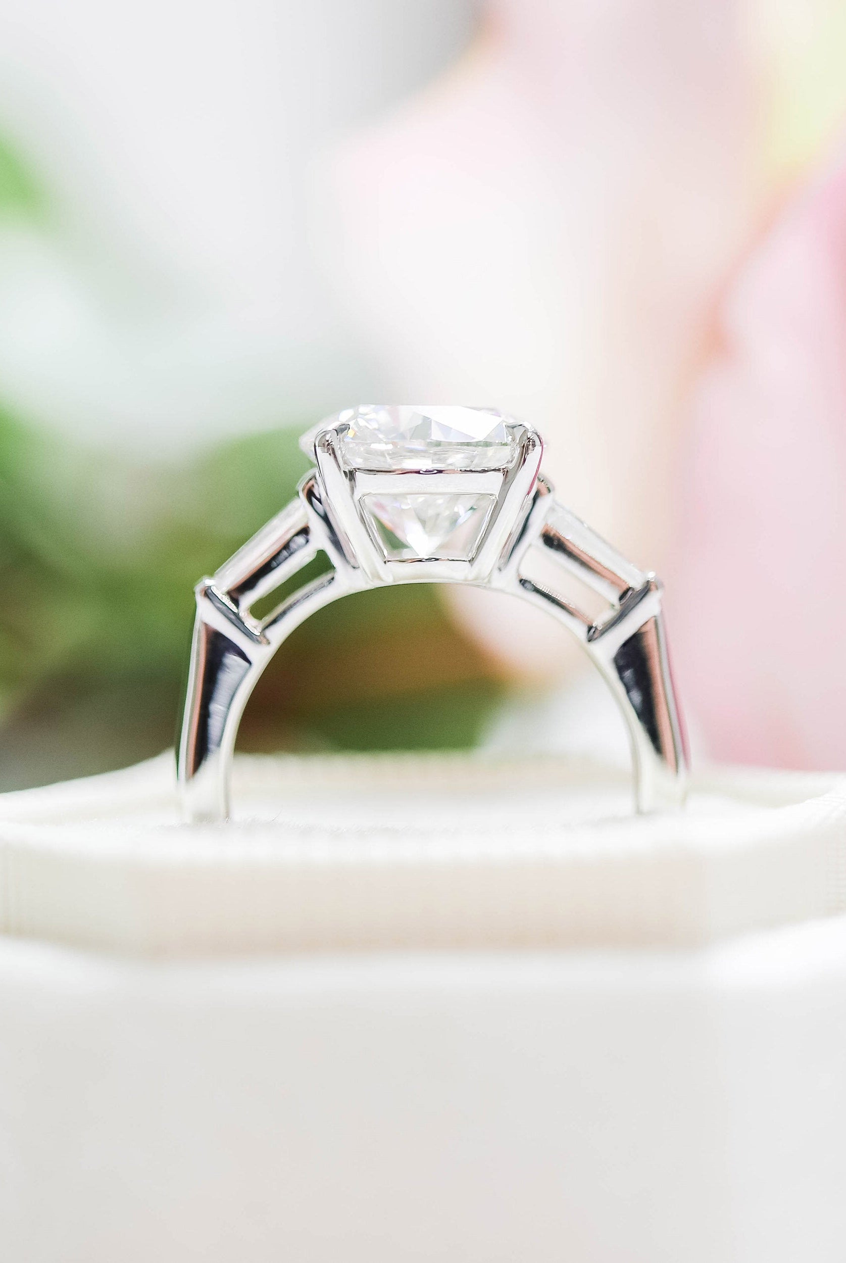 2.0CT Cathedral Set Round Moissanite Diamond Three Stone Engagement Ring