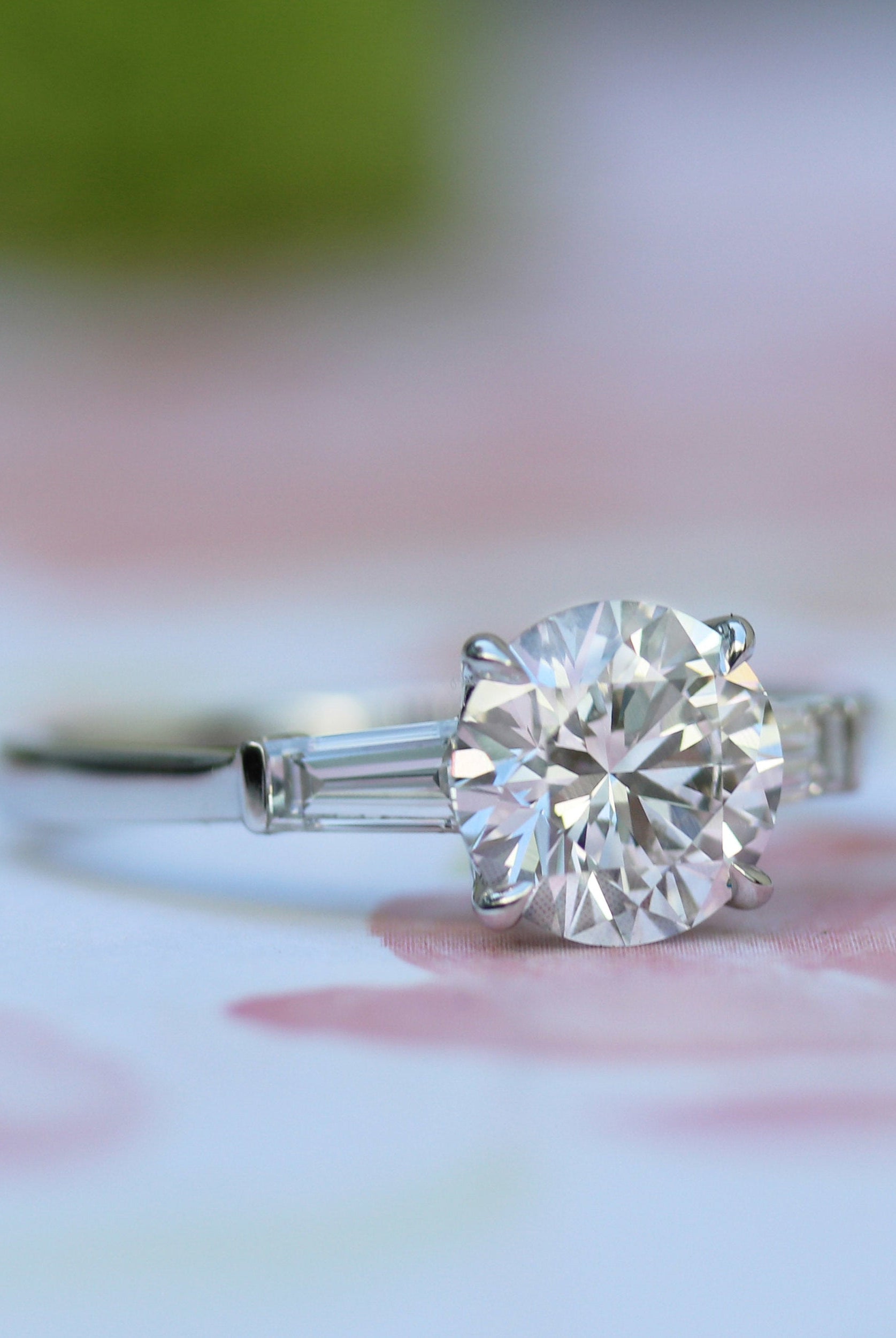 2.0CT Cathedral Set Round Moissanite Diamond Three Stone Engagement Ring