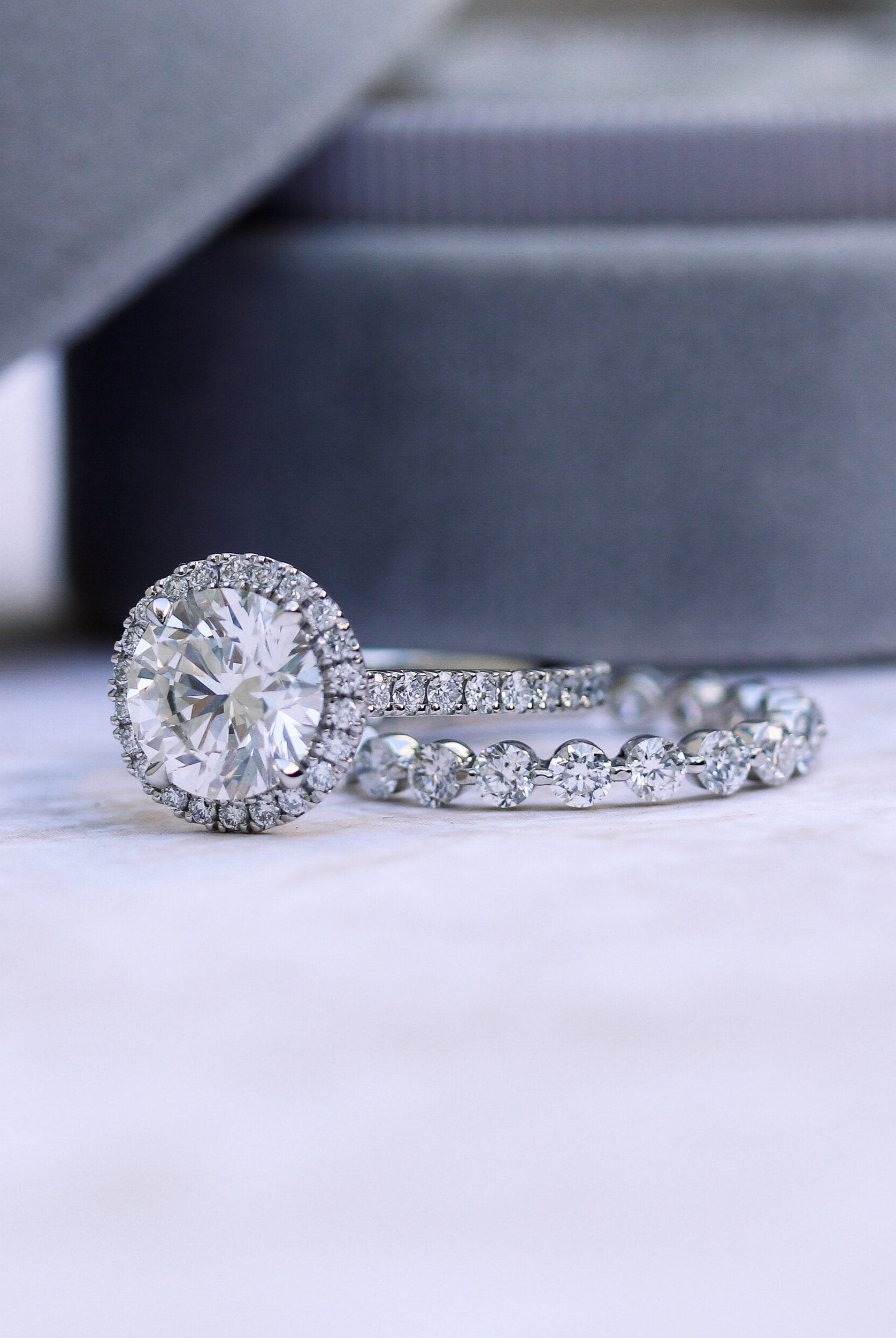 2.25CT Round Brilliant Cut Moissanite Halo Pave Diamond Engagement Ring