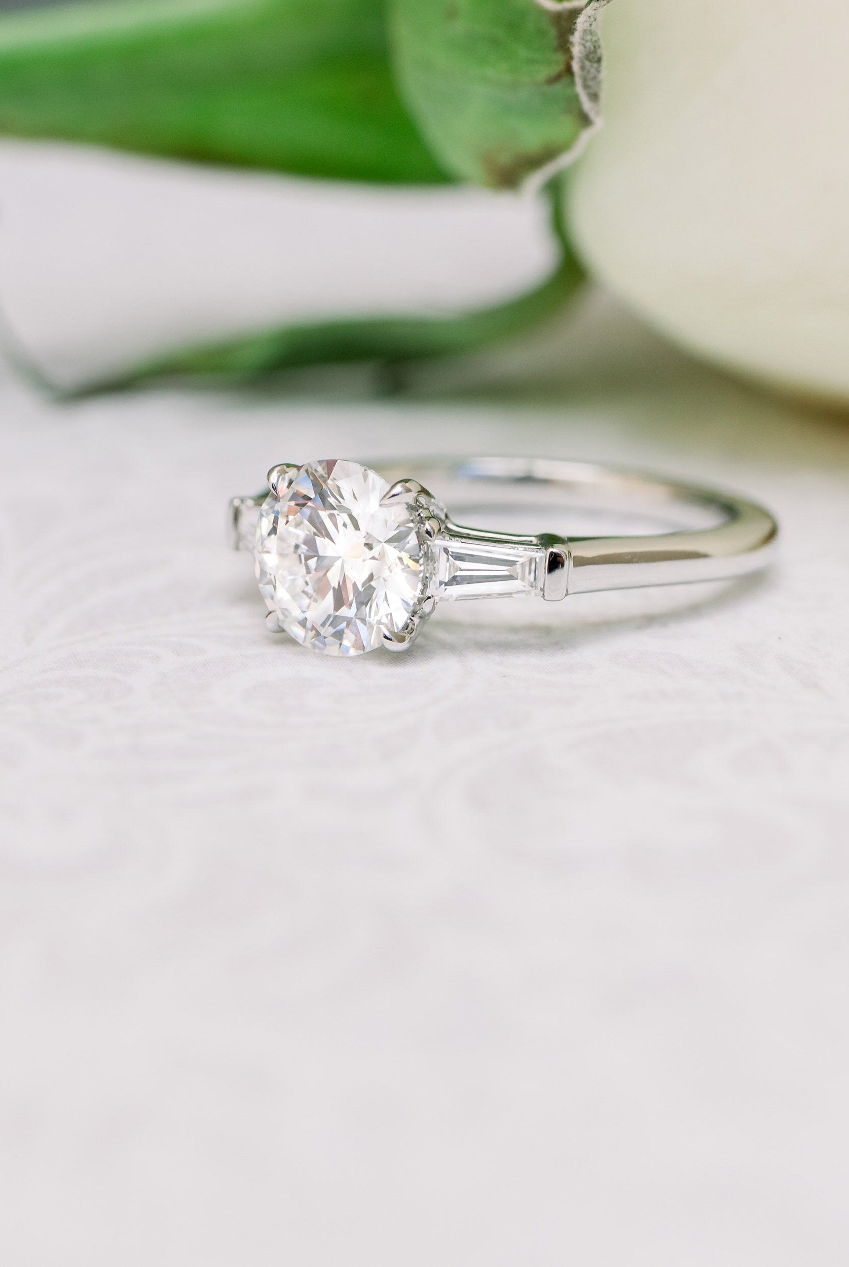 2.0CT Cathedral Set Round Moissanite Diamond Three Stone Engagement Ring