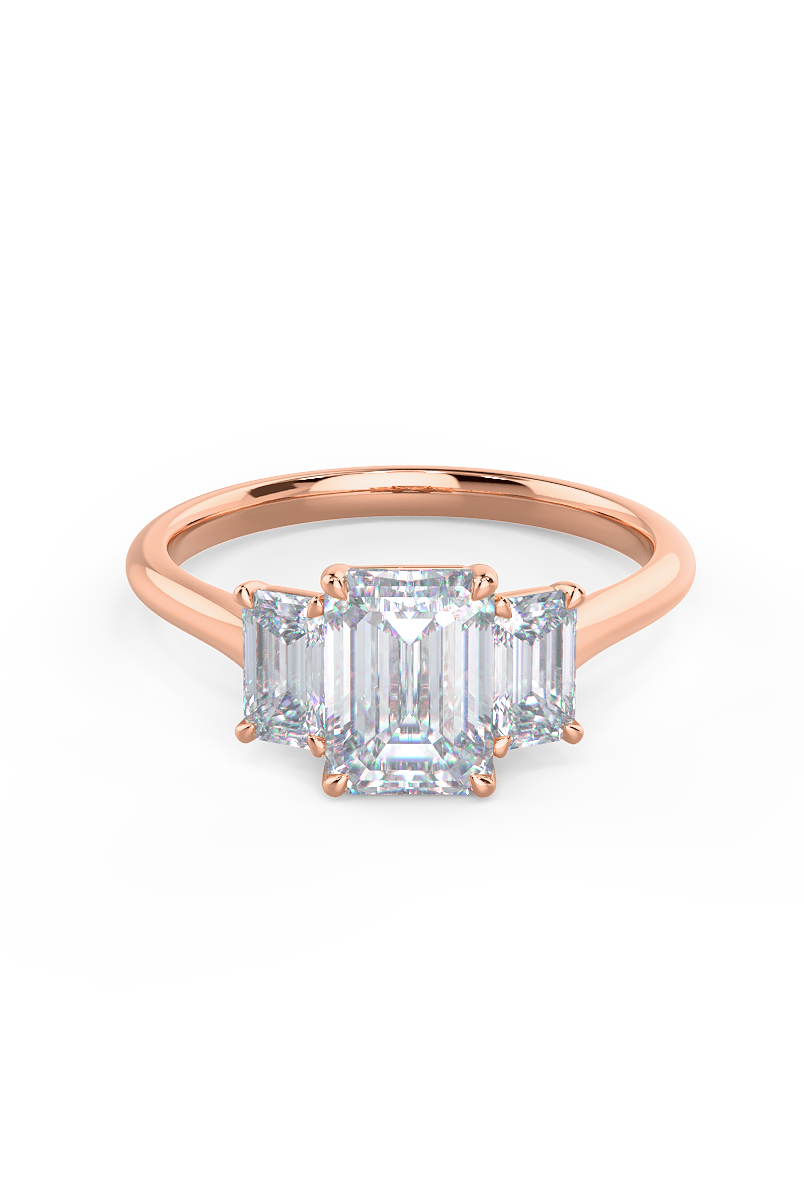 2.0CT Emerald Cut Moissanite Three Stone Diamond Engagement Ring