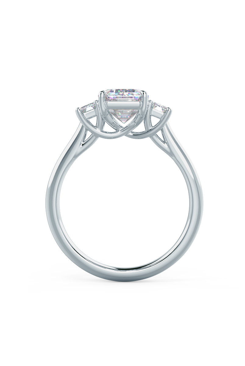 2.0CT Emerald Cut Moissanite Three Stone Diamond Engagement Ring