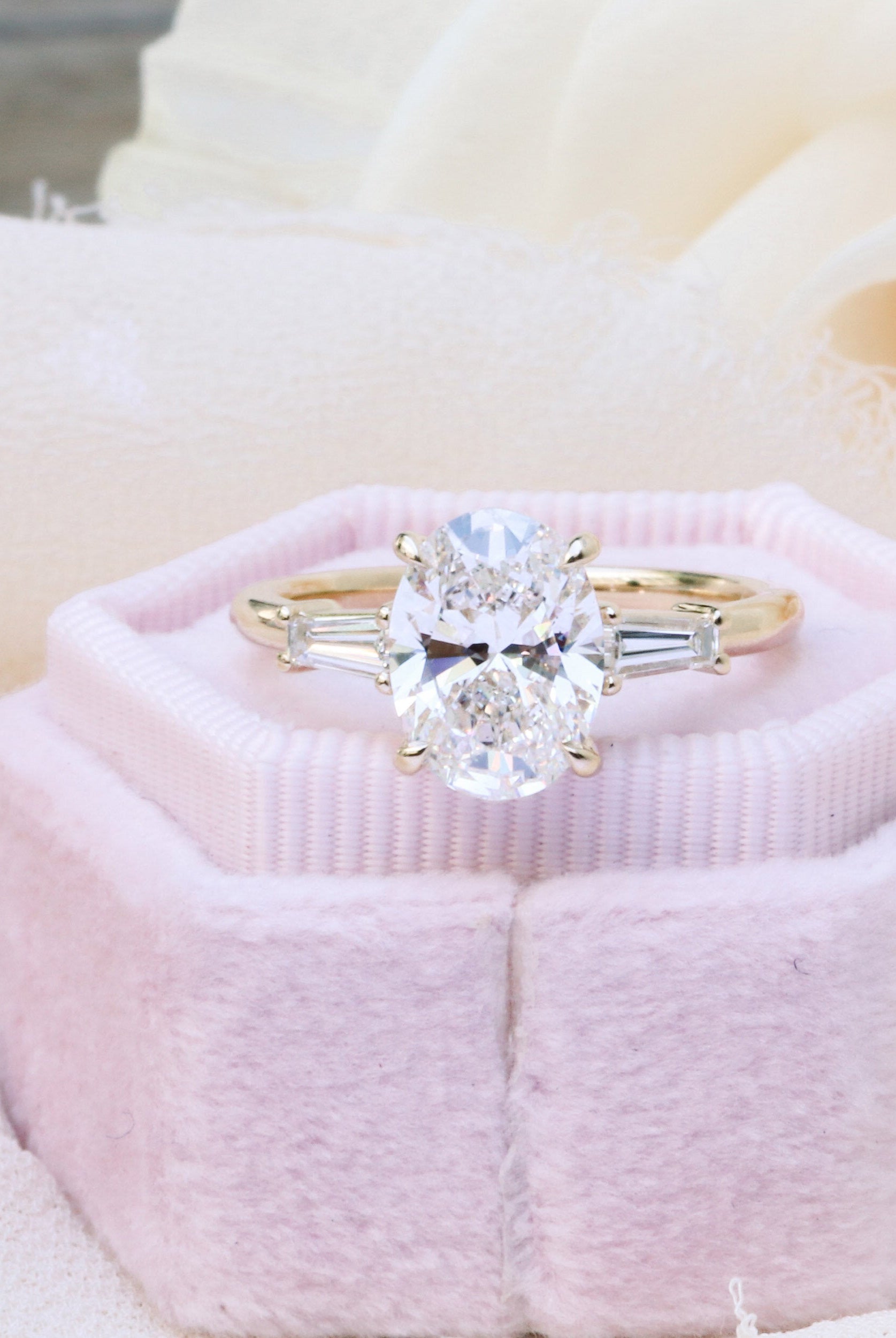 2.25CT Oval Three Stone Moissanite Diamond Four Prong Engagement Ring For Women