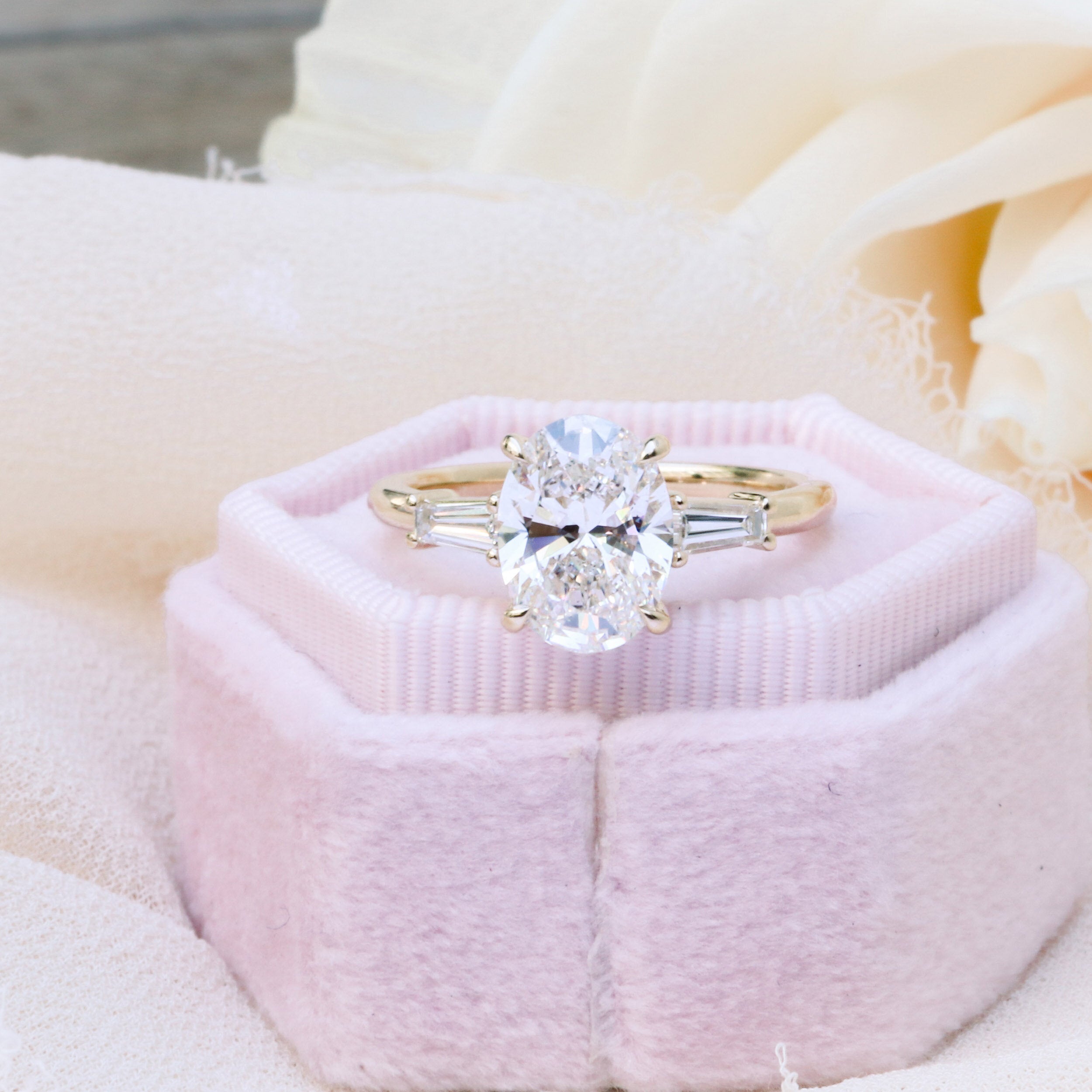 2.25CT Oval Three Stone Moissanite Diamond Four Prong Engagement Ring For Women