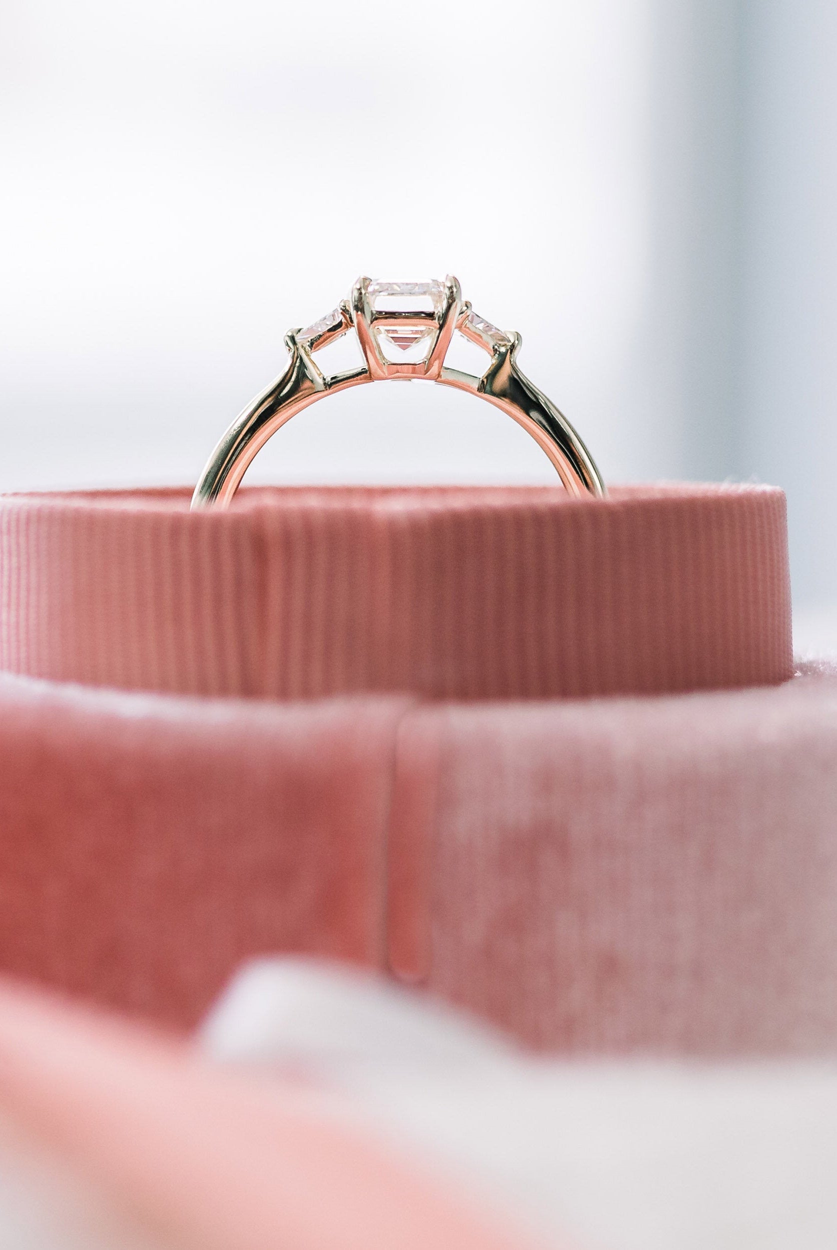1.50CT Emerald Cut Three Stone Moissanite Diamond Solitaire Engagement Ring