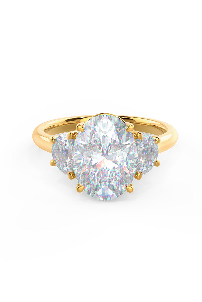2.25CT Cathedral Set Oval Moissanite Diamond Three Stone Engagement Ring In 18K Solid Gold