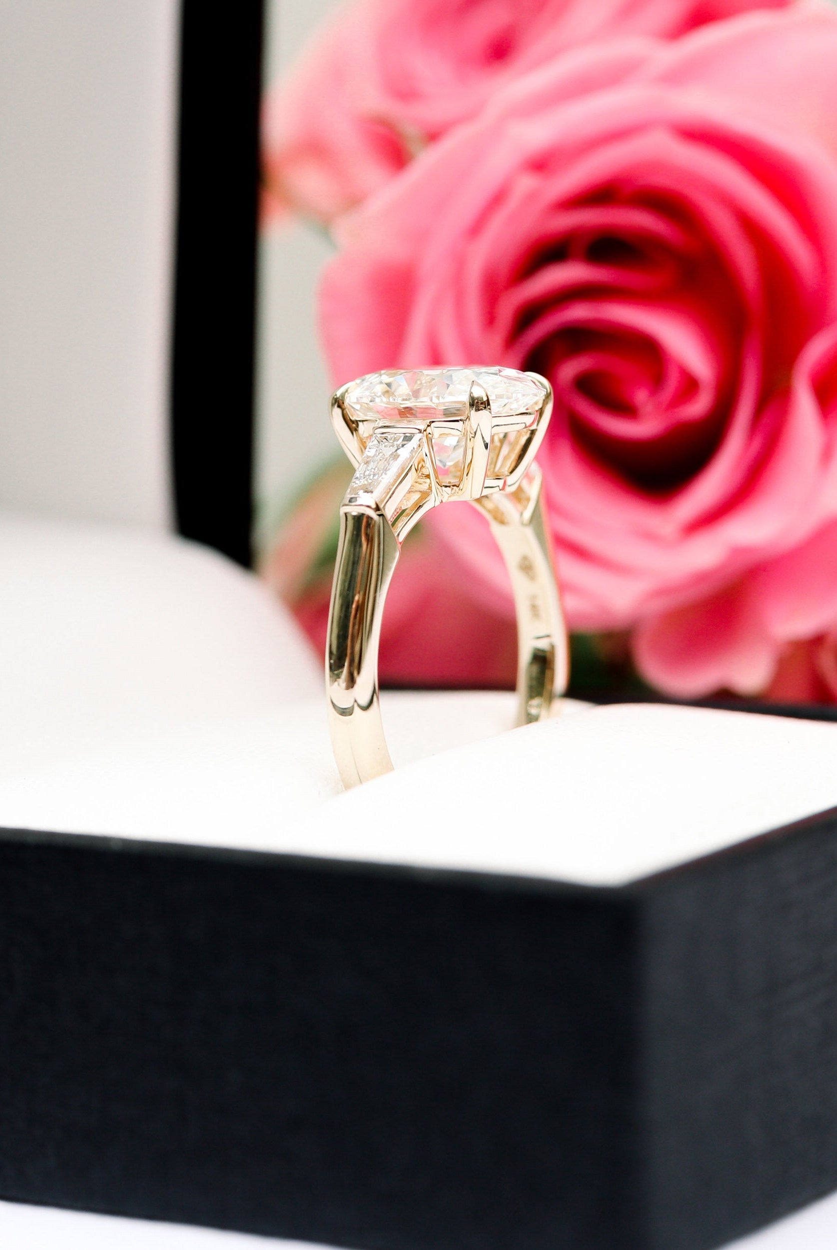 2.25CT Oval Three Stone Moissanite Diamond Four Prong Engagement Ring For Women