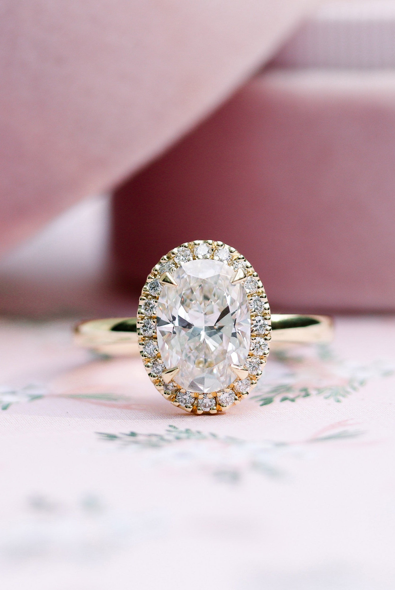 2.0CT Cathedral Set Oval Moissanite Diamond Halo Engagement Ring For Her