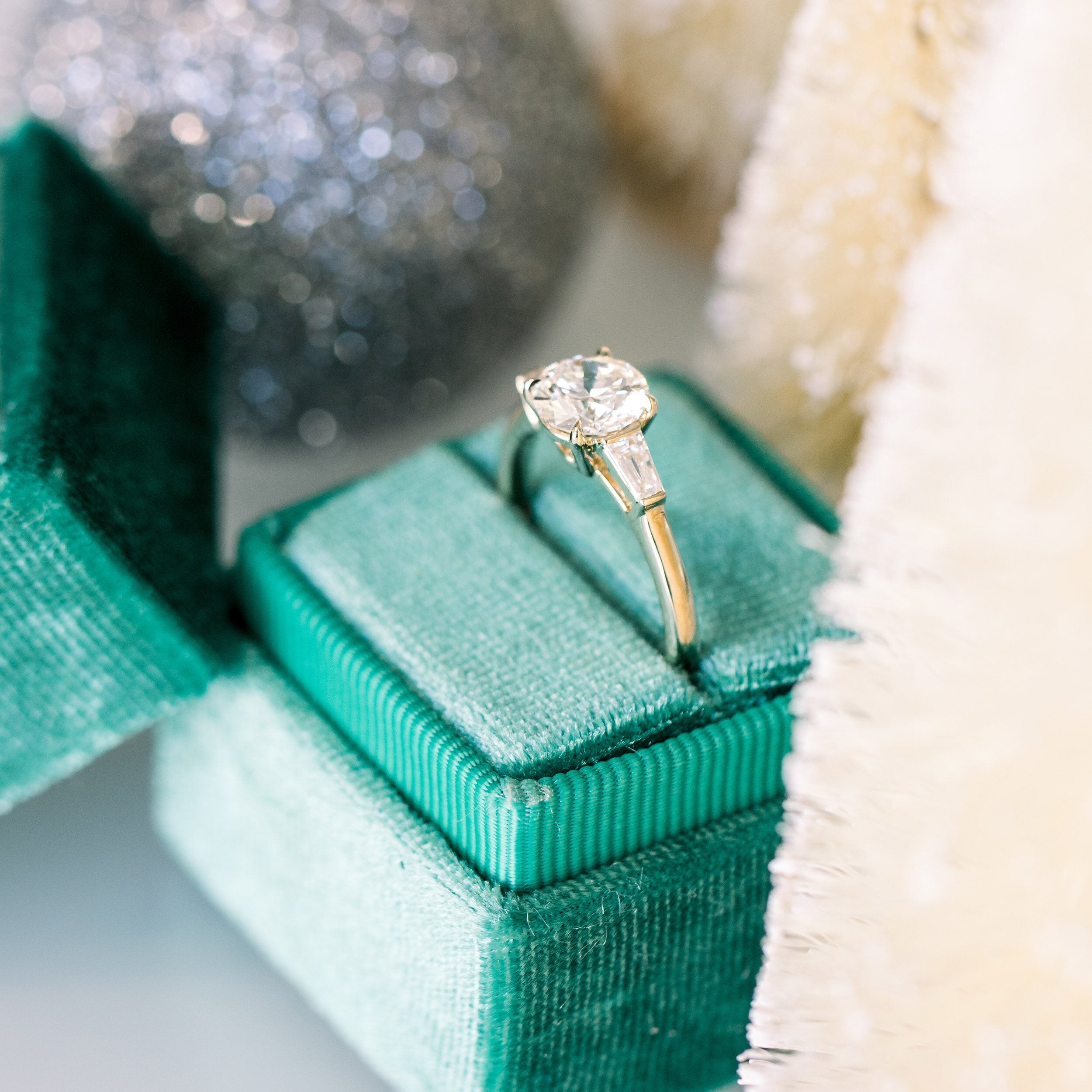 2.0CT Cathedral Set Round Moissanite Diamond Three Stone Engagement Ring