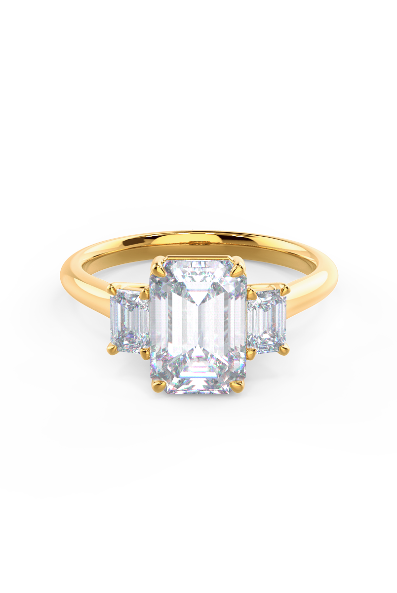 2.0CT Emerald Cut Moissanite Three Stone Diamond Engagement Ring
