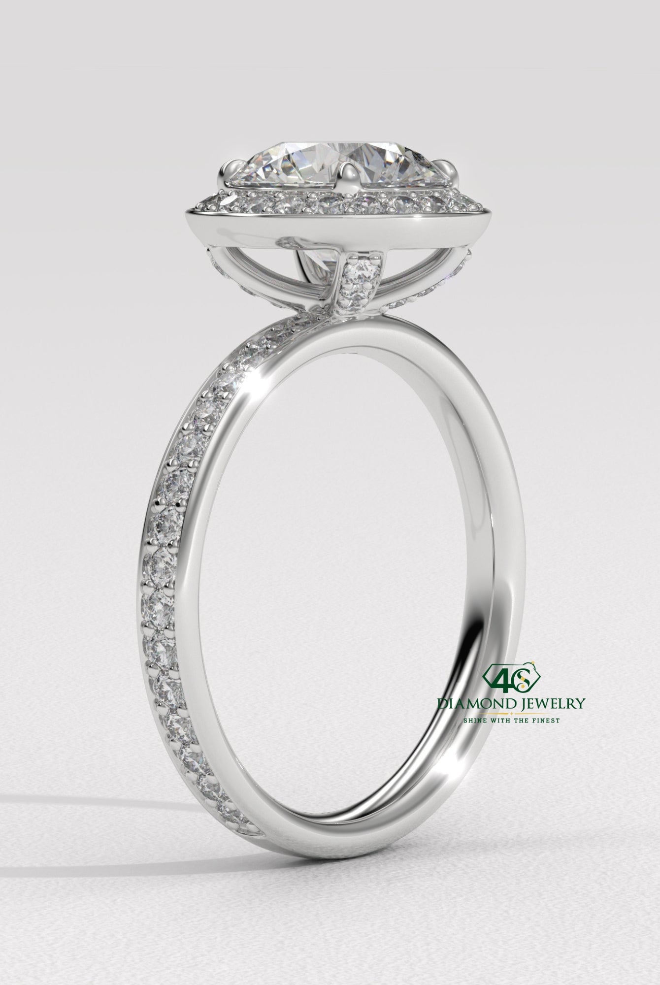 round cut halo engagement ring, round diamond ring setting, round cut pave setting ring, 18k gold engagement ring