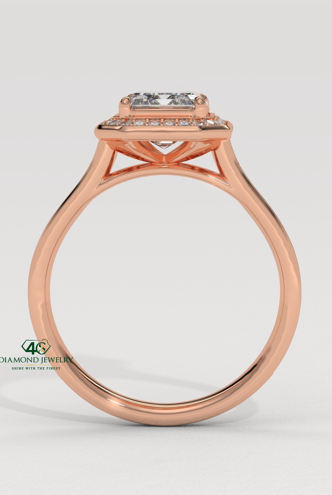custom emerald cut engagement ring, emerald diamond ring for her, modern emerald cut ring, emerald cut diamond gold band