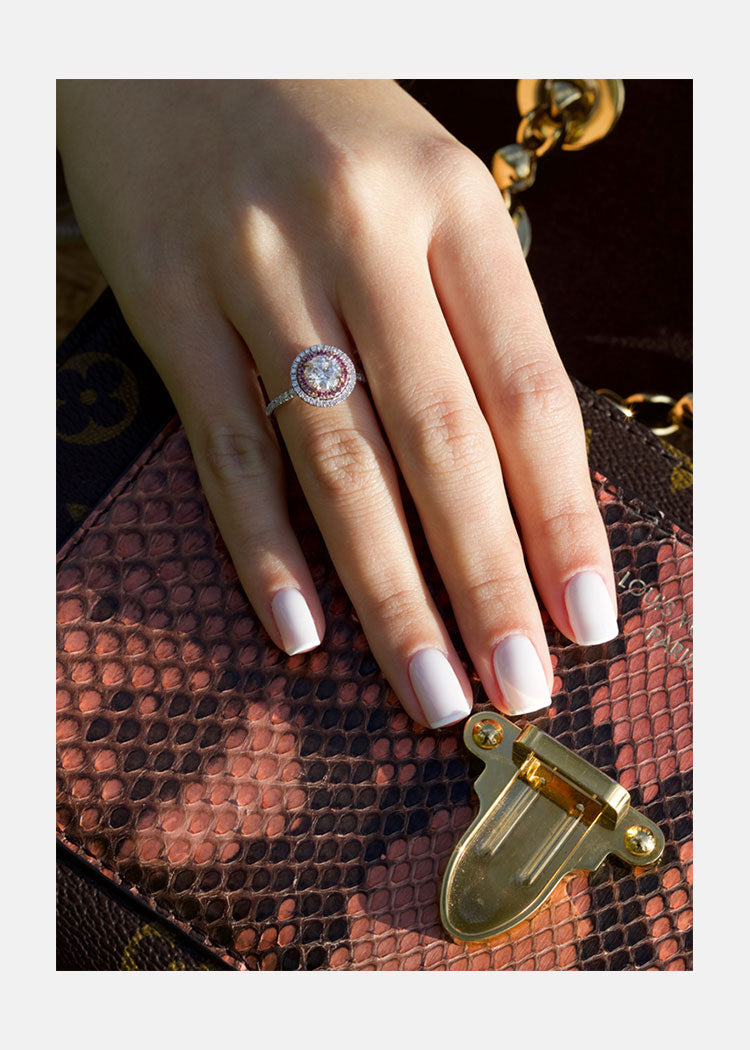 1.0ct Round Double Halo Moissanite Diamond Pave Engagement Ring For Women