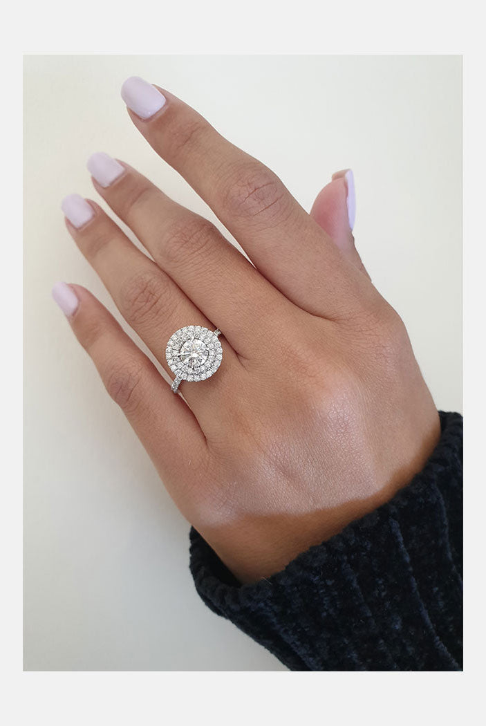 1.0ct Round Double Halo Moissanite Diamond Pave Engagement Ring For Women