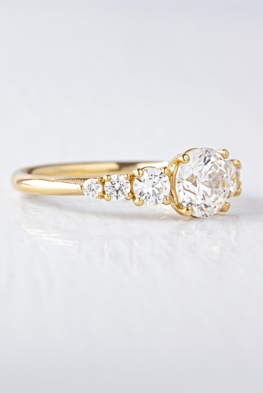 1.45CT Round Seven Stone Moissanite Diamond Solitaire Engagement Ring