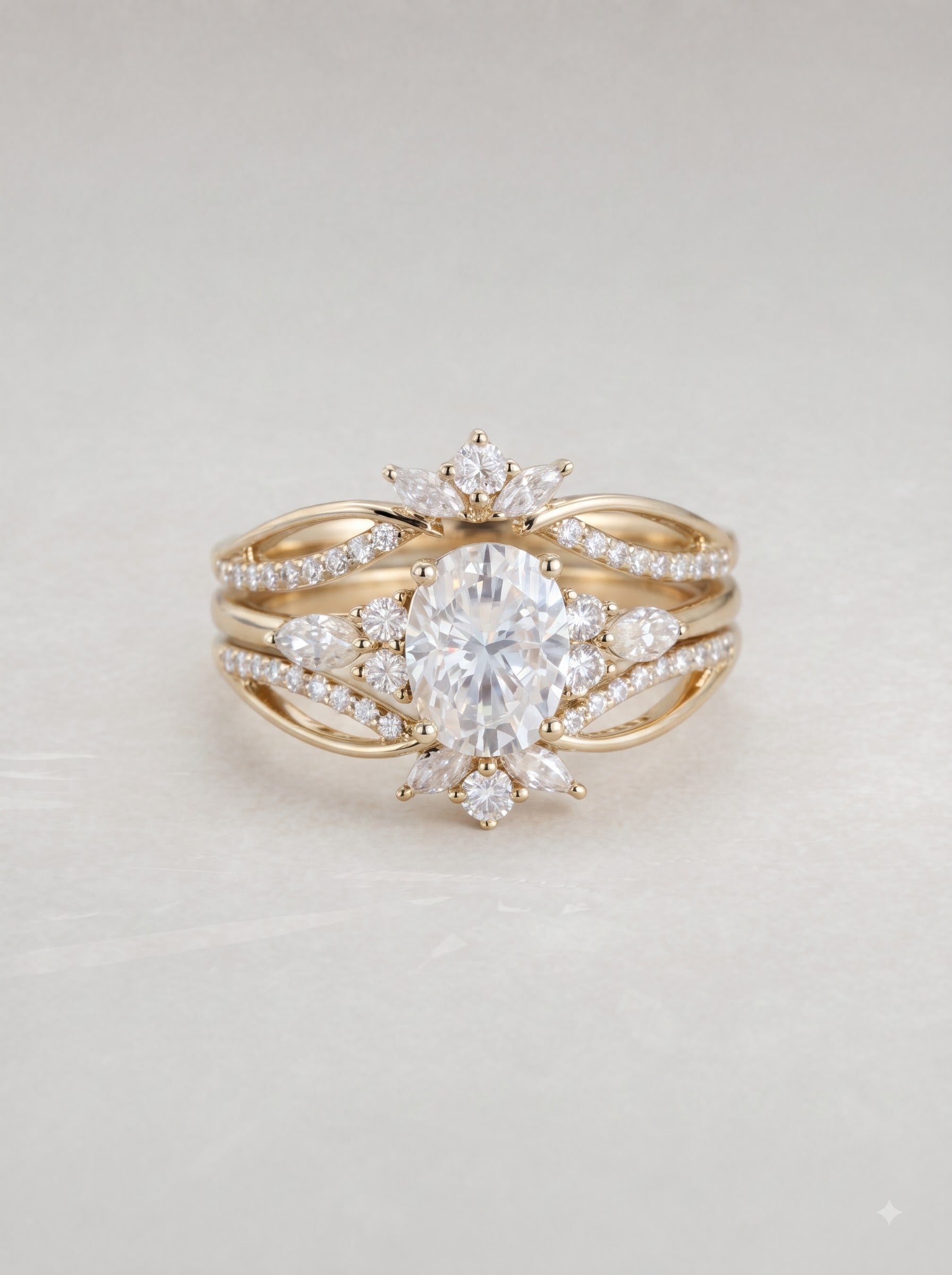 Moissanite Cluster Ring Set