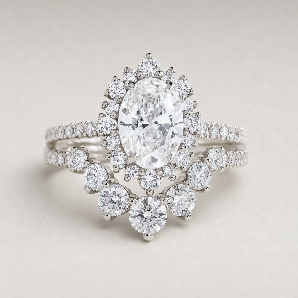 Moissanite Halo Ring Set