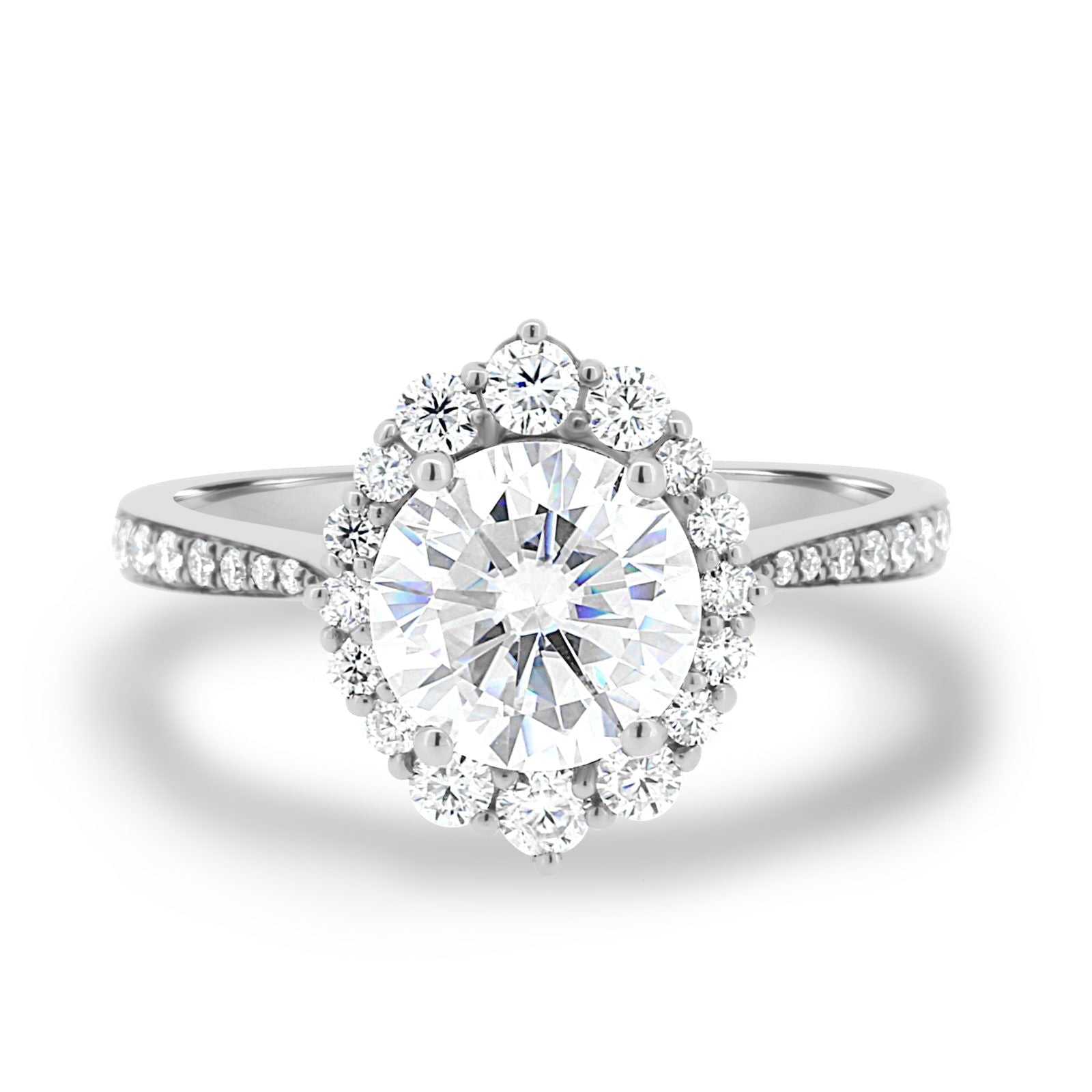 1.35CT Round Halo Moissanite Diamond Pave Engagement Ring In 14K Solid Gold