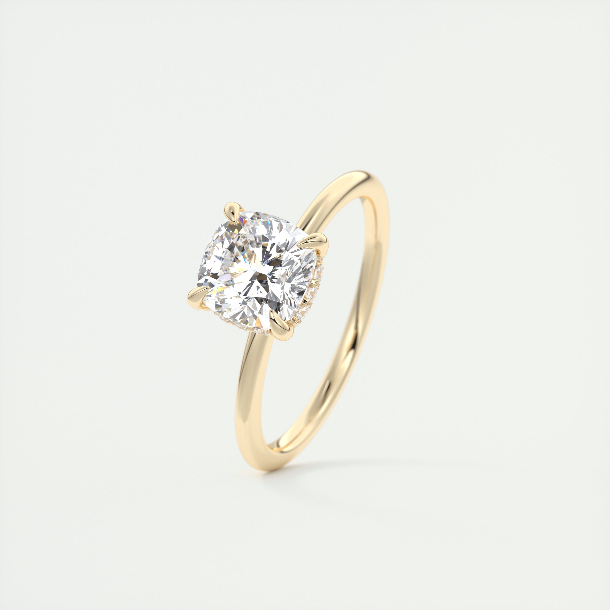 2CT Cushion Hidden Halo Moissanite Diamond Solitaire Engagement Ring